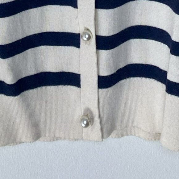 Zara cardigan pearl buttons/ long sleeves, beige with blue stripes - Picture 5 of 5